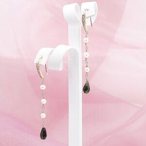 Tourmaline & Pearl Dangle Earrings, Dainty Handmade Earrings